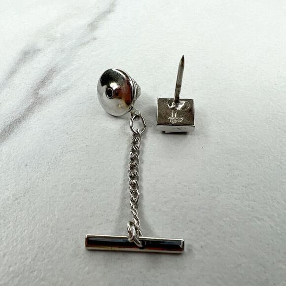 Anson Vintage Sterling Silver Square Lapel Tie Tack Pin - Picture 7 of 8